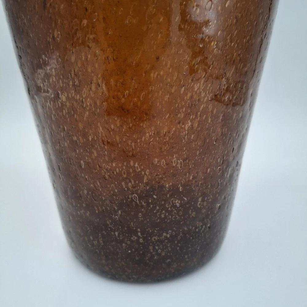 Vintage Amber Seeded Glass‎ Vase Hand Blown Conical Trumpet Shape 9